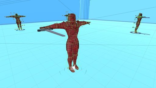 3D model of a knight with colliders for each limb